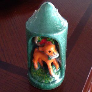 Christmas Pillar Candle with Reindeer - unopened, Green